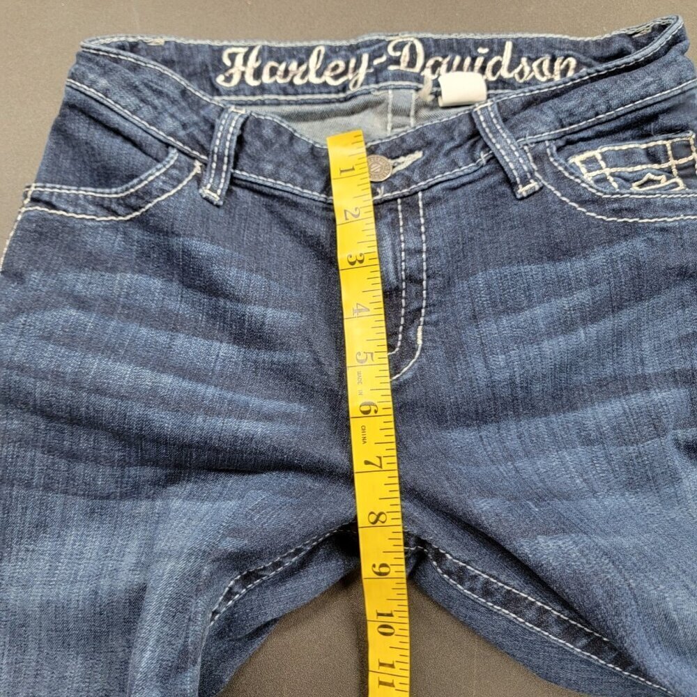 Harley Davidson Angel Wing Biker Bling Pocket Jeans Womens 0 Tall Y2K Dark Wash - Picture 11 of 12